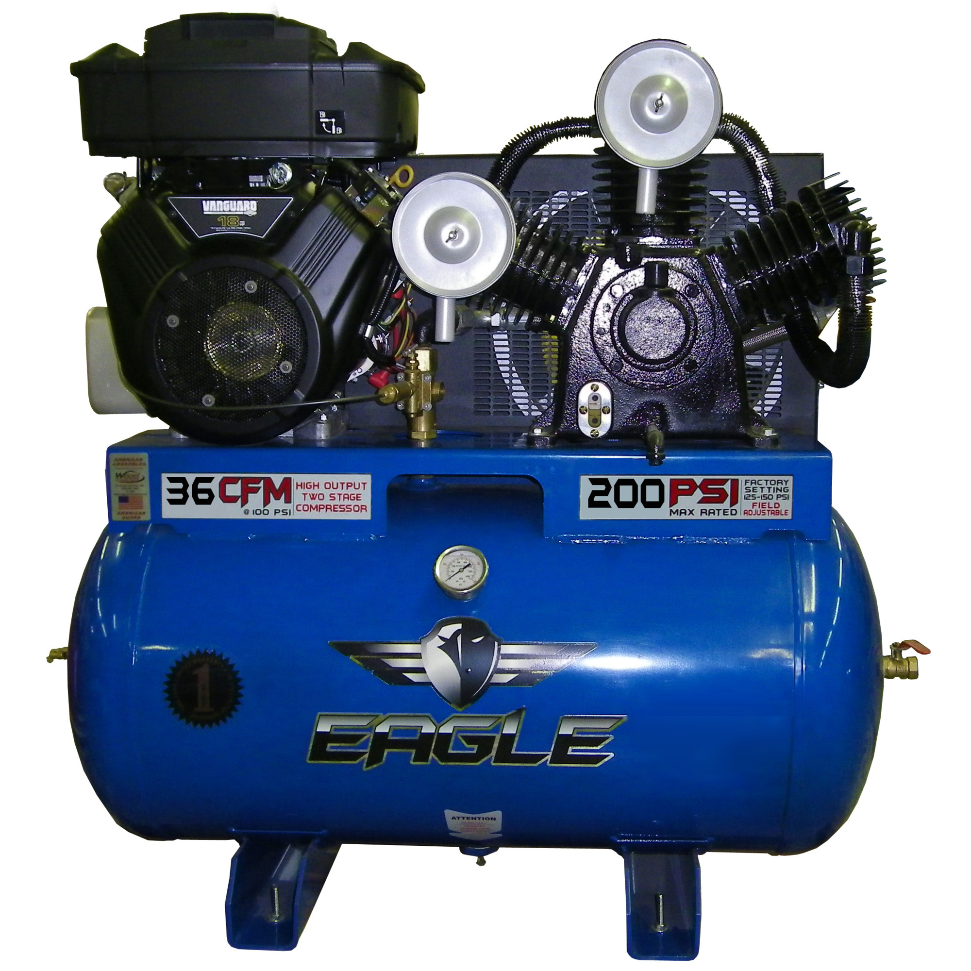 EAGLE, 55 Gallon 36 CFM Truck Mount Compressor, Horsepower 18 HP, Air Tank Size 55 Gal, Model# 18G55TRKE